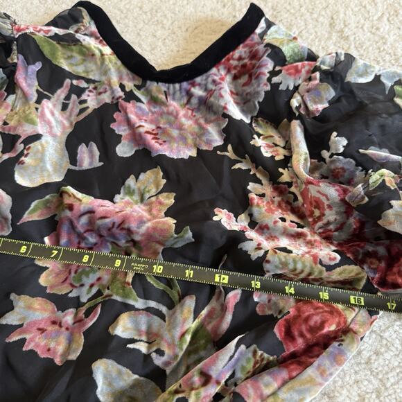 ZARA Devore Floral Burnout Velvet Mini Dress Tie Waist XS Whimsigoth Romantic - Picture 12 of 15